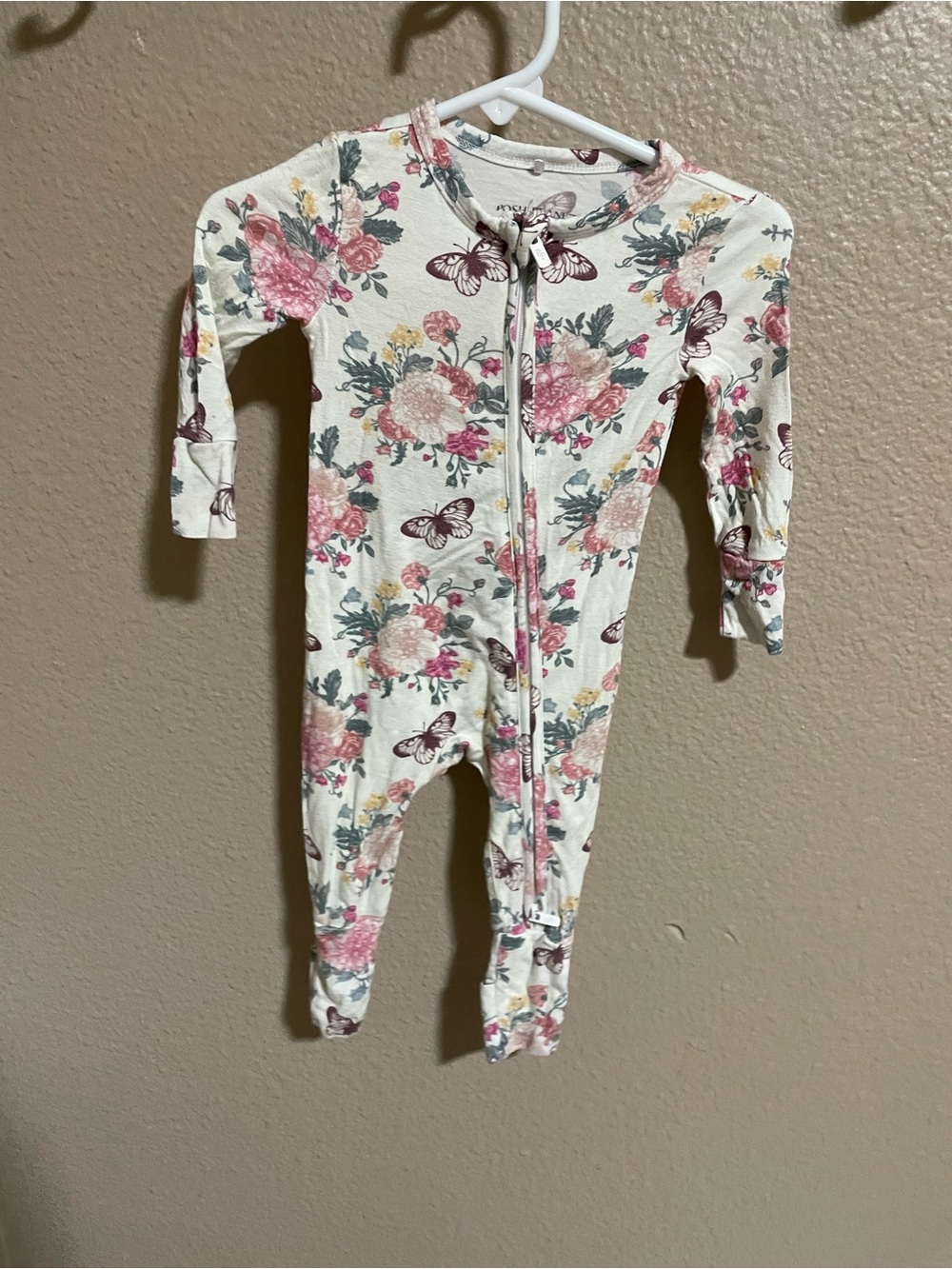 Posh Peanut Floral & Butterfly Cream Zip-Front Baby One-Piece
